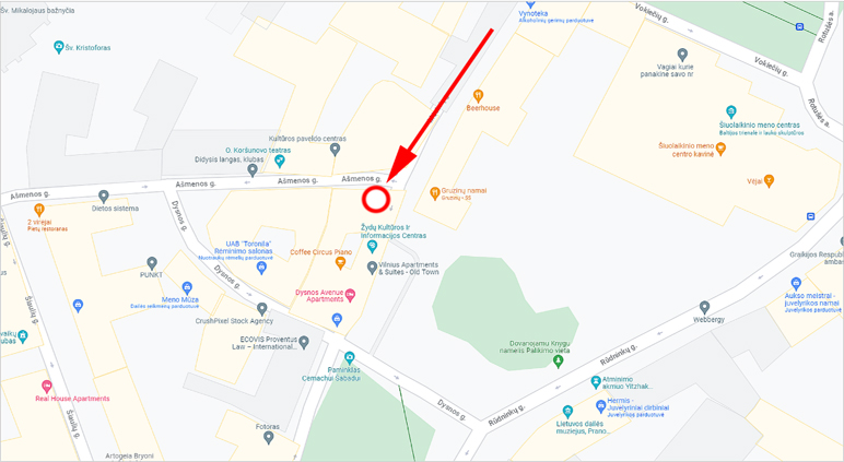 ŽKIC pastato vieta Vilniaus senamiesčio žemėlapyje