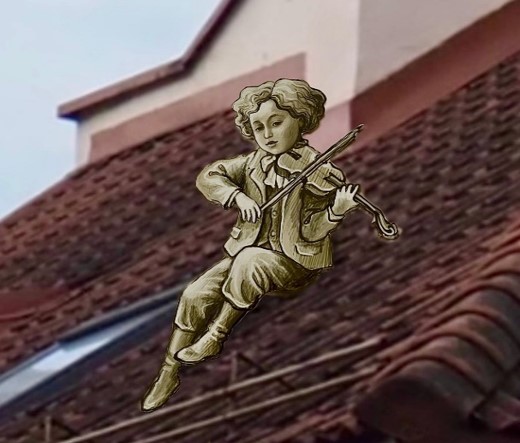 Skulptūros vizualizacija ant pastato stogo, fragmentas